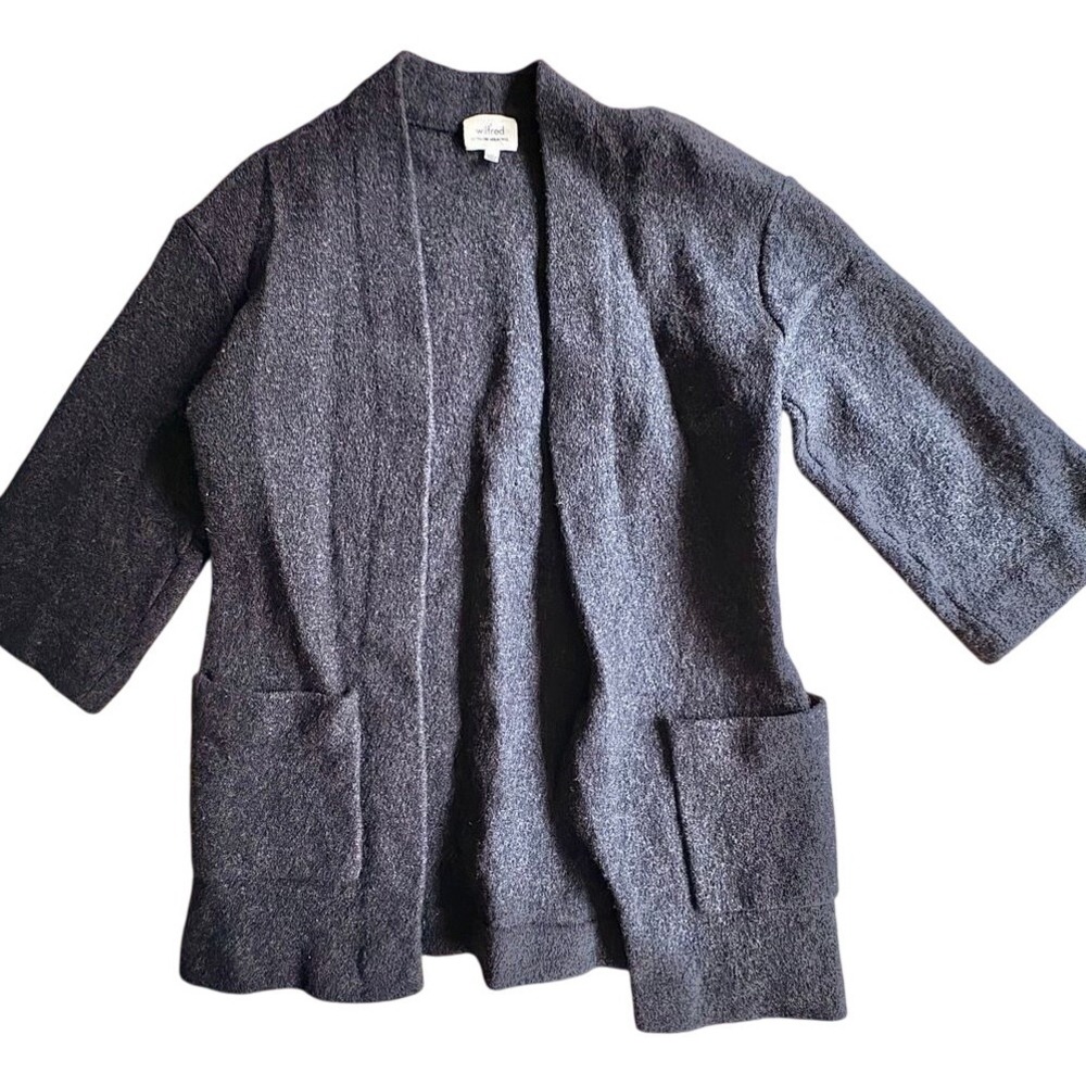ARITZIA WILFRED Extra Fine Merino Wool Charcoal Gray Cardigan w/Pockets XS-M EUC - Picture 5 of 14